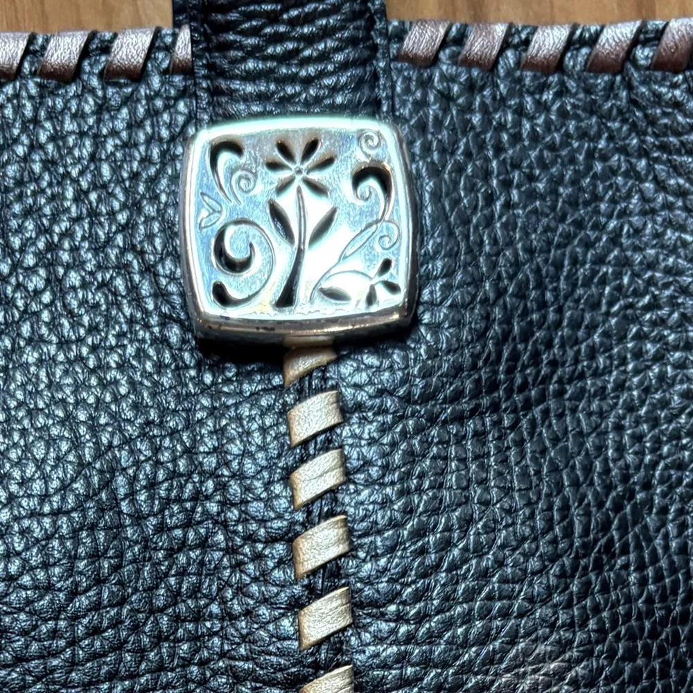 Brighton Black Pebbled Leather Handbag with Top Stitching Accents